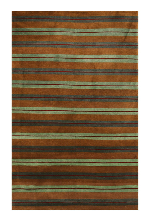 EORC Hand-knotted Wool Brown Transitional Stripe Stripe Rug