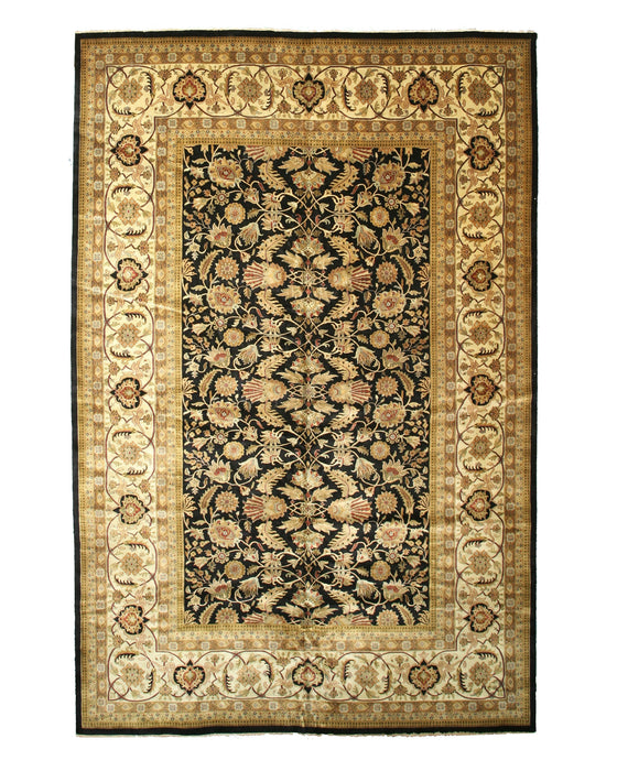 EORC Hand-knotted New Zealand Wool Black Traditional Oriental Sarouk Rug