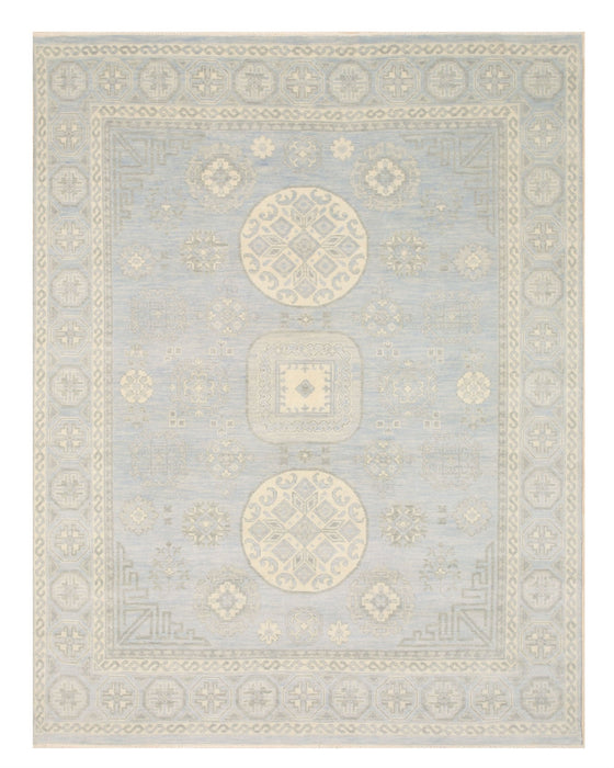 EORC Hand-knotted Wool Blue Traditional Geometric Kotan Rug