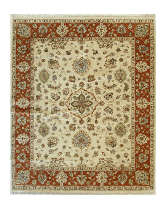 EORC Ivory Hand Knotted Wool Agra Rug