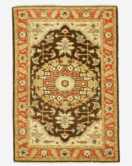 EORC Hand-knotted Wool Brown Traditional Oriental Peshawar Searpi Rug