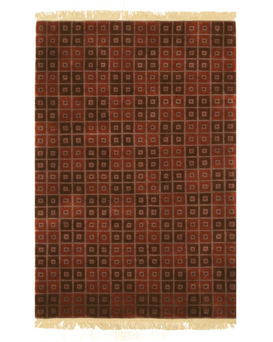 EORC Hand-knotted Wool Red Contemporary Abstract Nepalese Rug