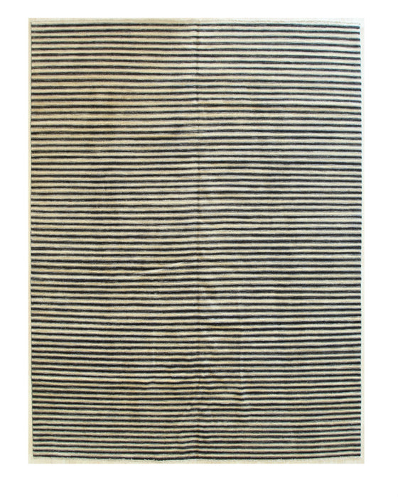 EORC Beige Hand Knotted Wool Striped Rug