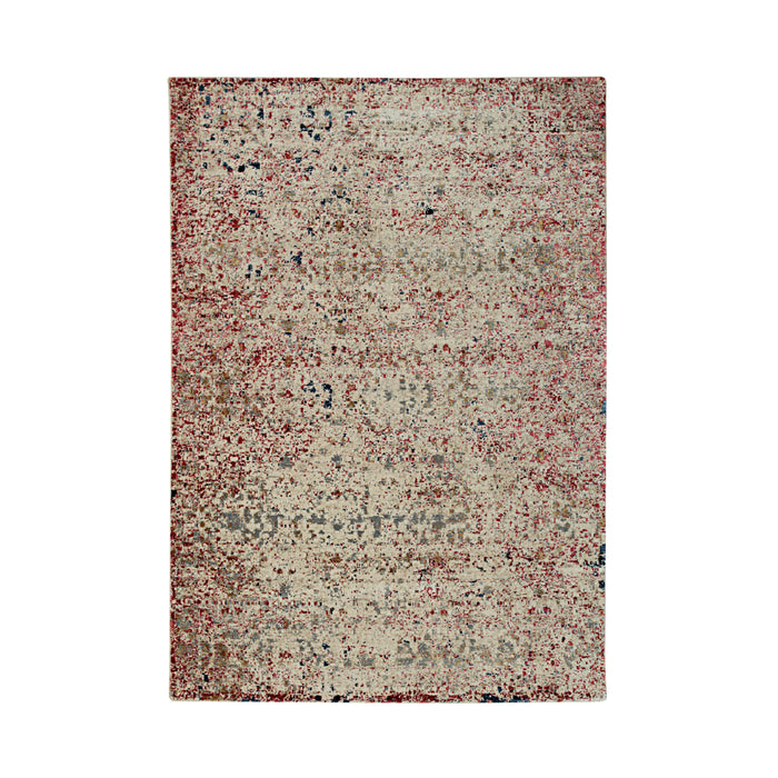 EORC Ivory/Red Hand Crafted Wool & Viscose Hand Crafted Rug