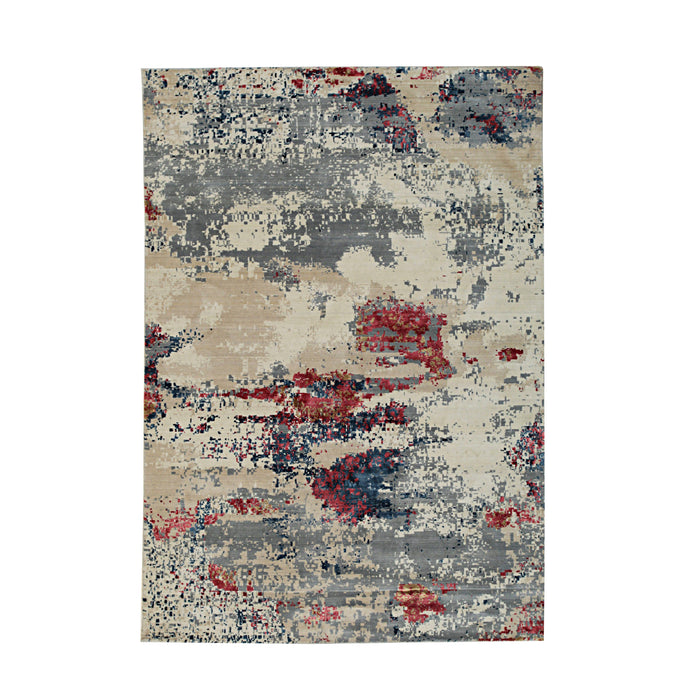 EORC Ivory/Red Hand Crafted Wool & Viscose Hand Crafted Rug