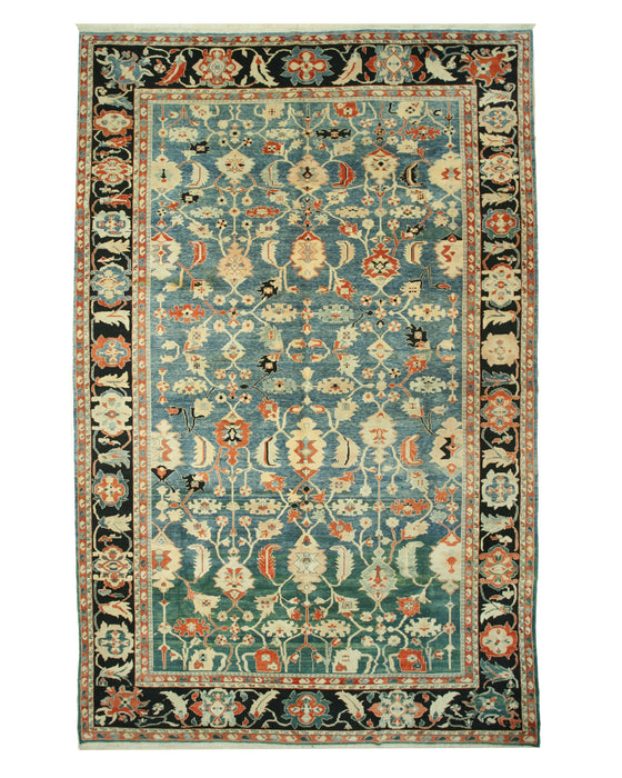 EORC Hand-knotted Wool Blue Traditional Geometric Bergama Rug