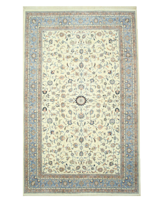 EORC Hand-knotted Wool Ivory Traditional Oriental Kashan Rug