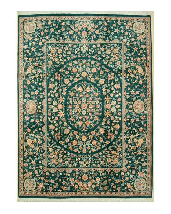 EORC Hand-knotted Wool Green Traditional Oriental Pak-Persian Rug