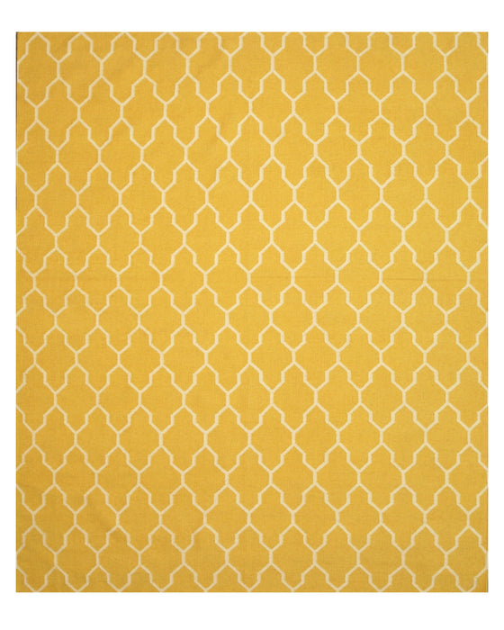 EORC Handmade Wool Yellow Transitional Trellis Reversible Modern Moroccan Kilim Rug