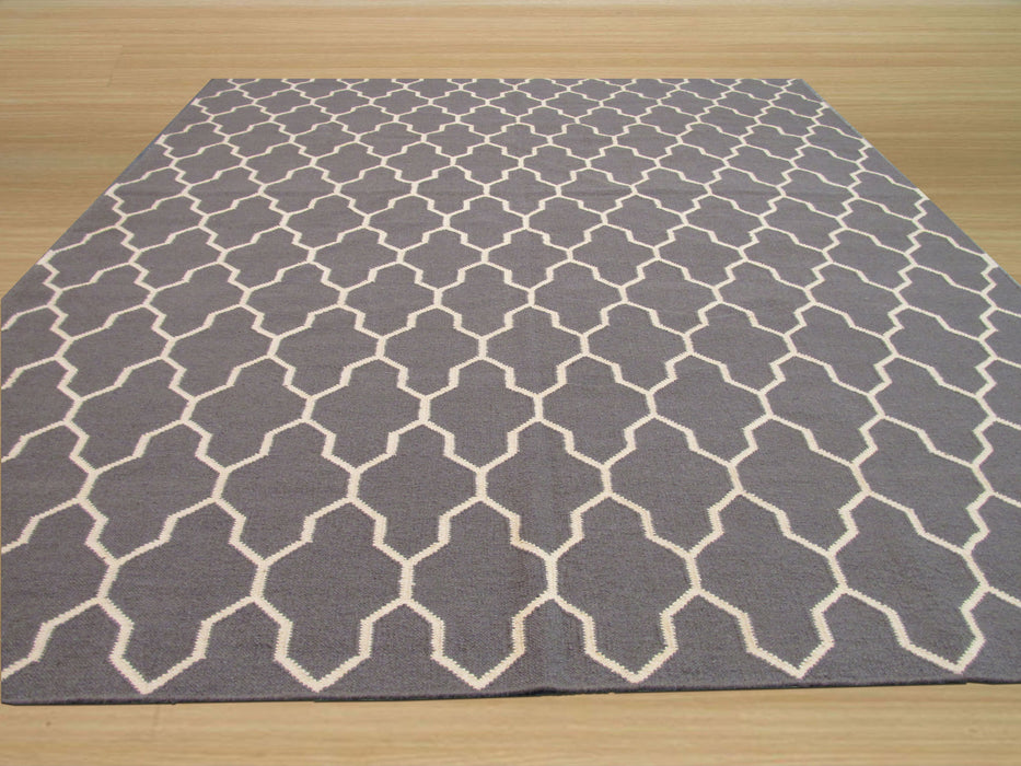 EORC Handmade Wool Gray Transitional Trellis Reversible Modern Moroccan Kilim Rug