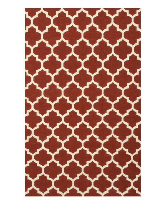 EORC Handmade Wool Red Contemporary Trellis Flatweave Revesible Moroccan Rug