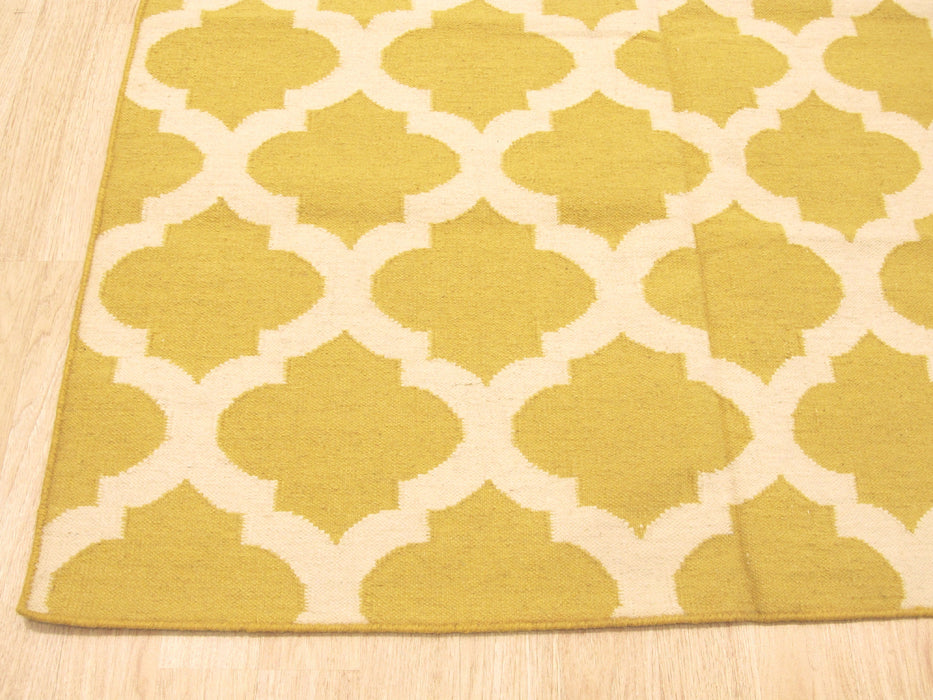 EORC Handmade Wool Yellow Transitional Geometric Reversible Modern Moroccan Kilim Rug