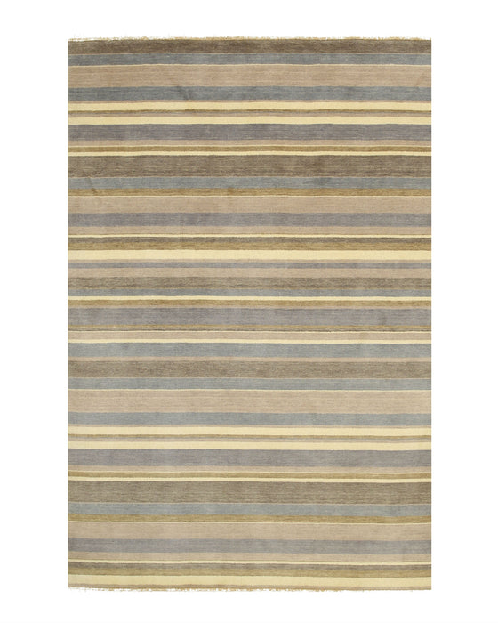 EORC Light Blue/Cream Handmade Wool Striped Rug