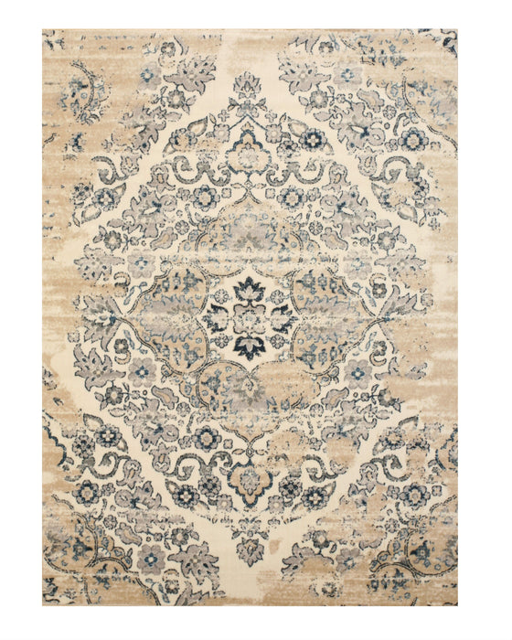 EORC Ivory  Distressed Bohemian Isabella Medallion Rug