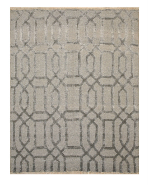 EORC Hand-knotted Wool & Viscose Gray Transitional Geometric Links Rug