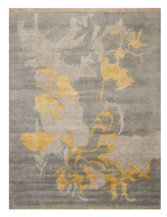 EORC Hand-knotted Wool & Viscose Gray Contemporary Abstract Art Rug