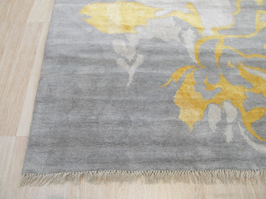 EORC Hand-knotted Wool & Viscose Gray Contemporary Abstract Art Rug