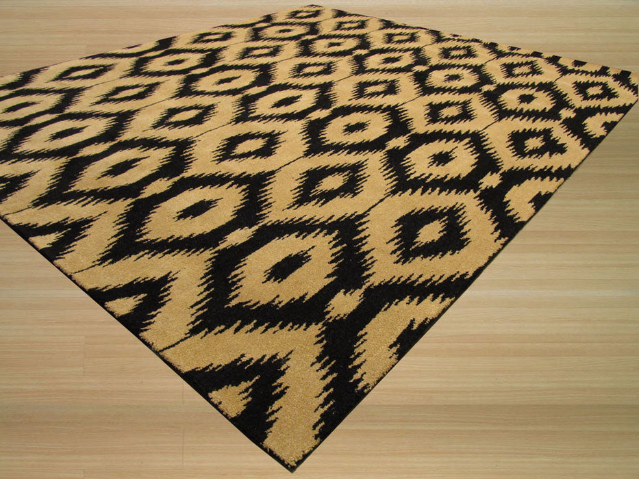 EORC Hand-tufted Wool Black Contemporary Abstract Gold Ikat Rug