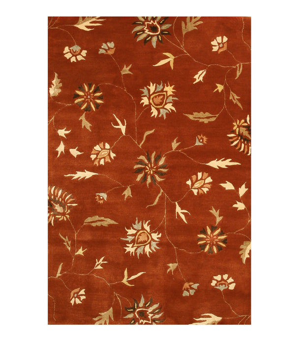 EORC Hand-tufted Wool & Viscose Rust Transitional Floral Modern Floral Rug