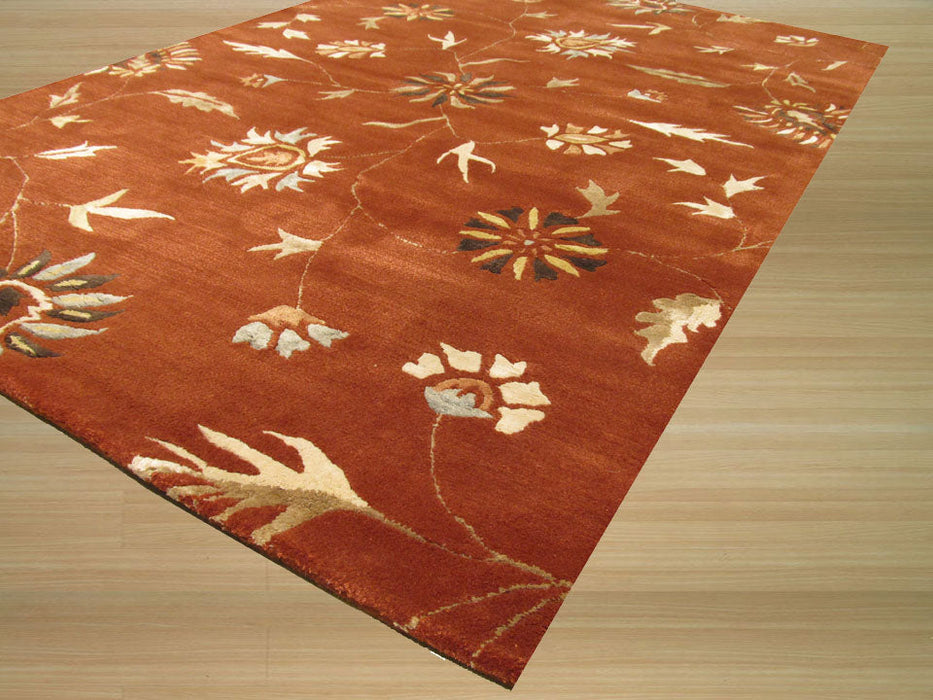 EORC Hand-tufted Wool & Viscose Rust Transitional Floral Modern Floral Rug