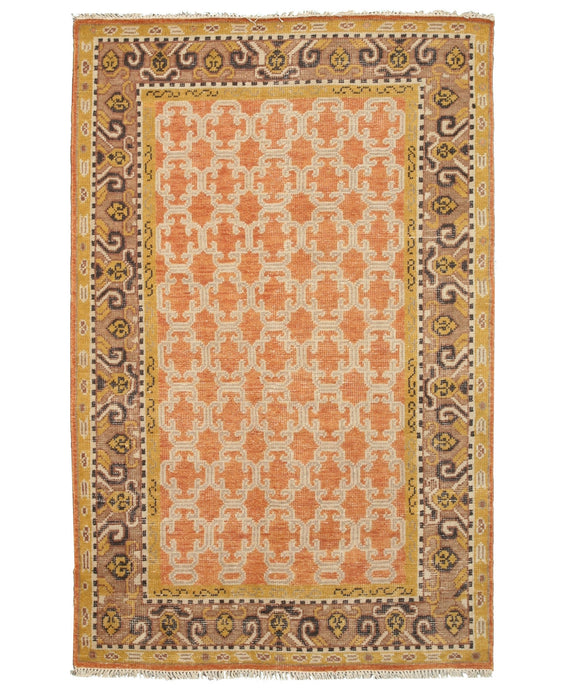 EORC Hand-knotted Wool Orange Traditional Oriental Kotan Rug