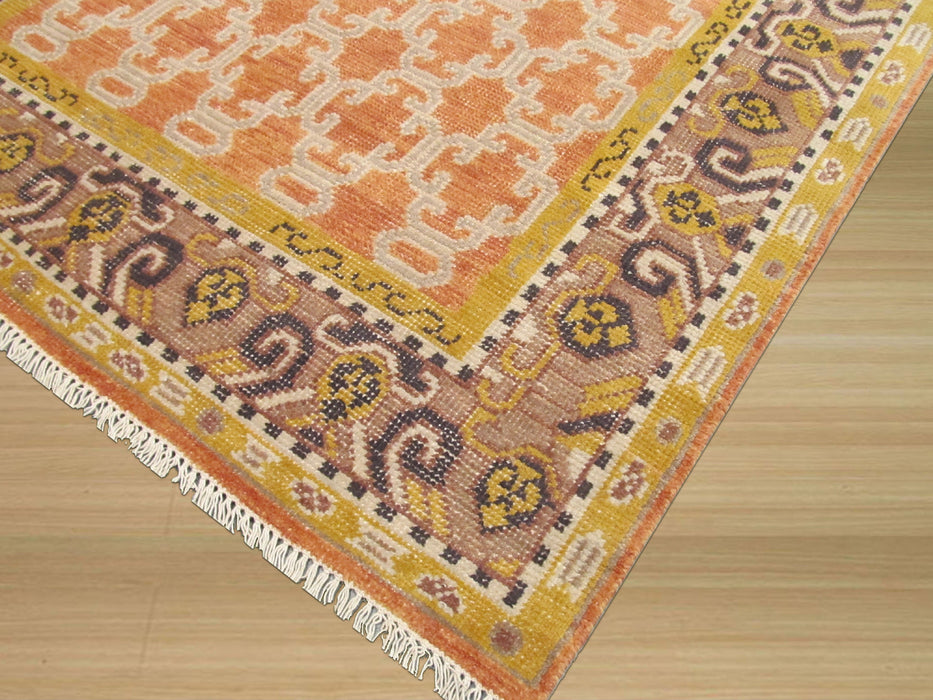 EORC Hand-knotted Wool Orange Traditional Oriental Kotan Rug