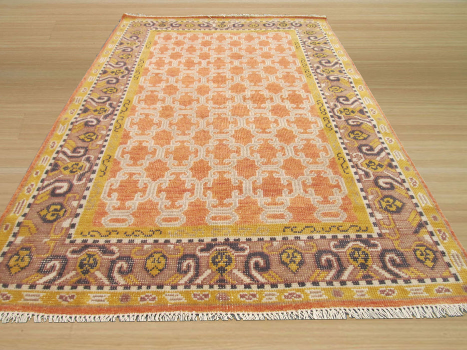 EORC Hand-knotted Wool Orange Traditional Oriental Kotan Rug