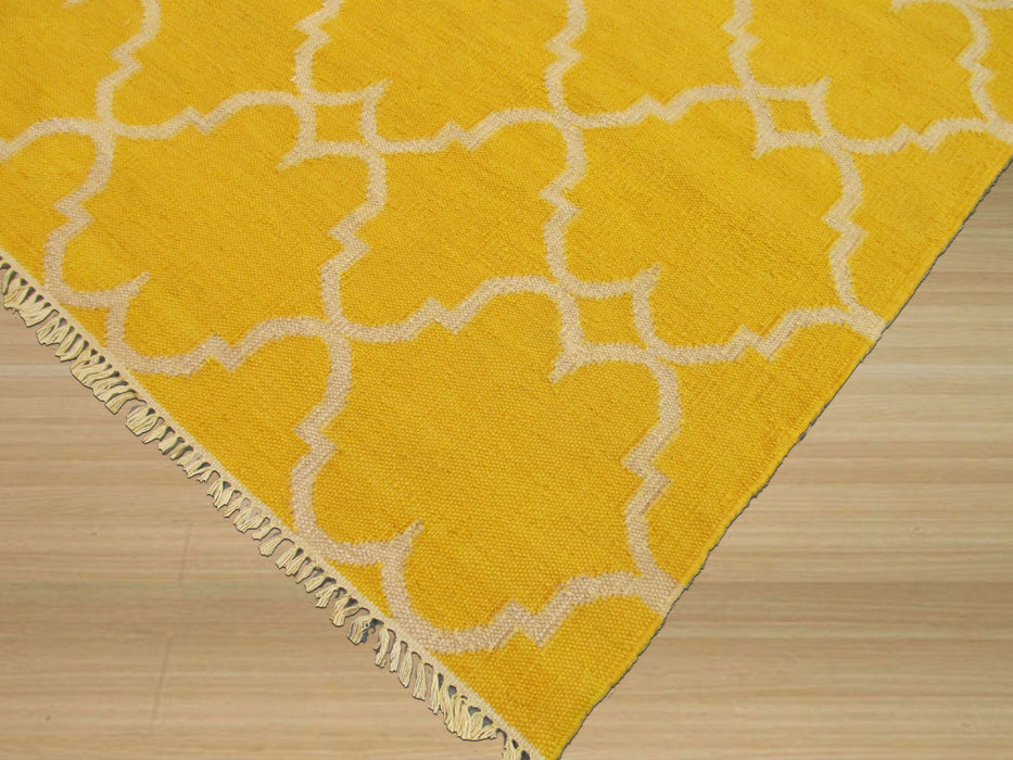 EORC Handmade Polyester Yellow Transitional Trellis Reversible Moroccan Outdoor Rug