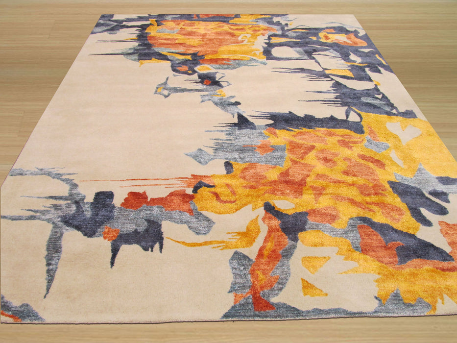 EORC Hand-tufted Wool & Viscose Ivory Contemporary Abstract Bamboo Picaso Rug