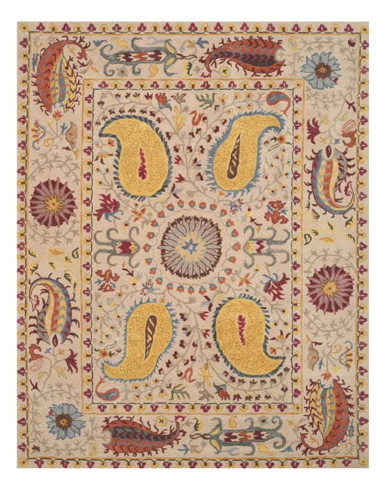 EORC Hand-tufted Wool Ivory Transitional Floral Paisley Rug