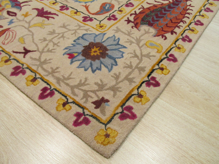 EORC Hand-tufted Wool Ivory Transitional Floral Paisley Rug