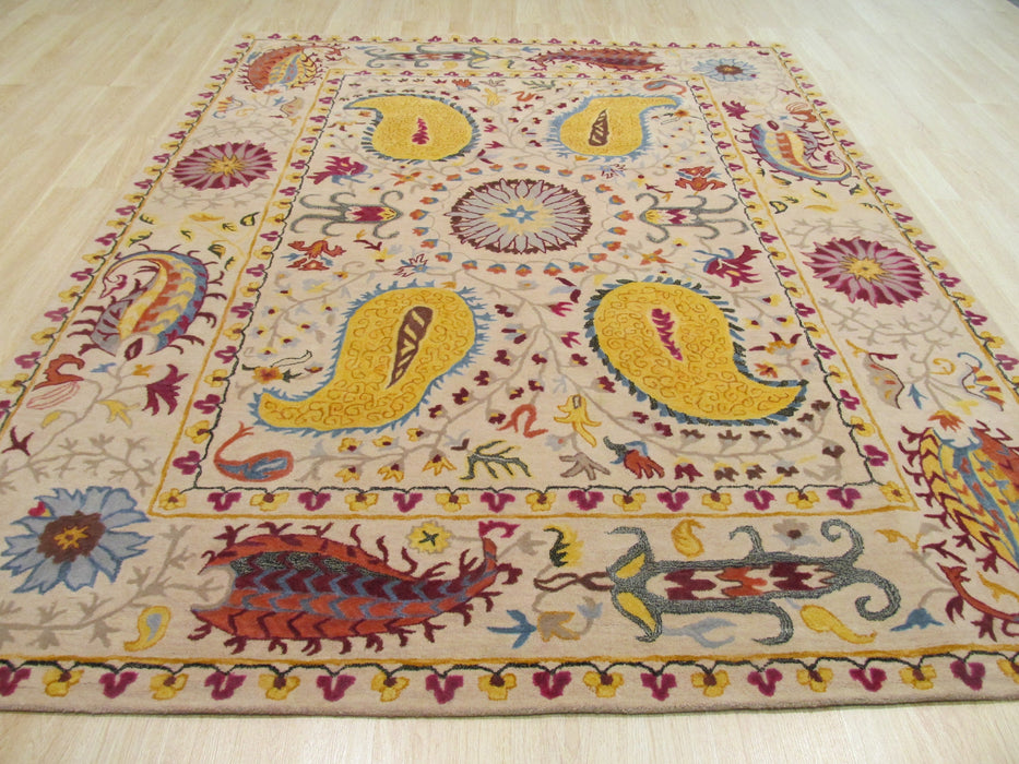 EORC Hand-tufted Wool Ivory Transitional Floral Paisley Rug