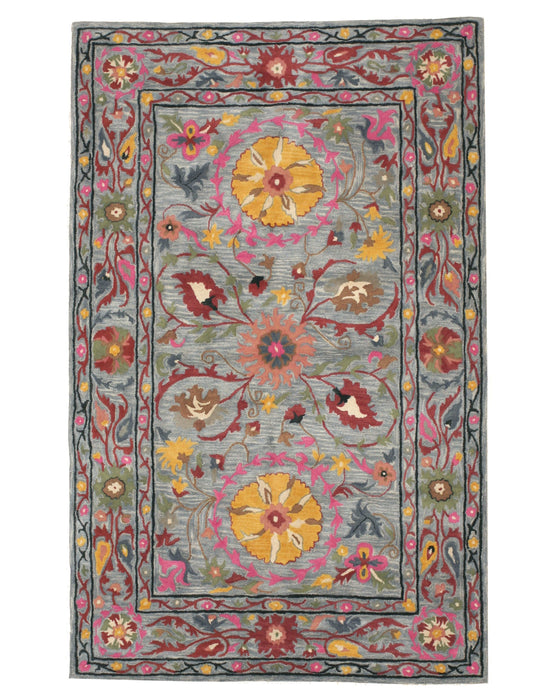 EORC Hand-tufted Wool Blue Traditional Floral Suzani Rug