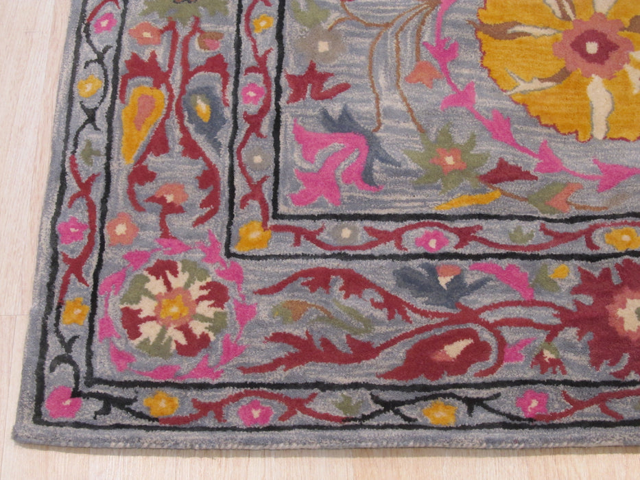 EORC Hand-tufted Wool Blue Traditional Floral Suzani Rug