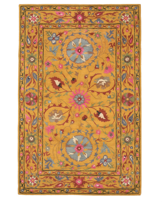 EORC Hand-tufted Wool Yellow Traditional Floral Suzani Rug