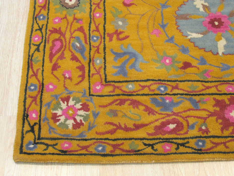 EORC Hand-tufted Wool Yellow Traditional Floral Suzani Rug