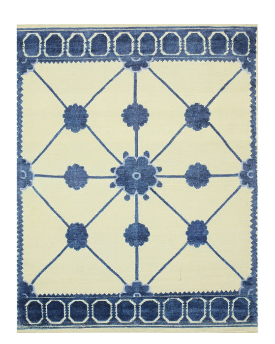 EORC Hand-knotted Bamboo Silk Ivory Transitional Lattice Lattice Rug