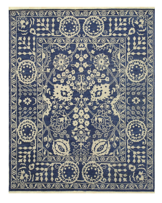 EORC Hand-knotted Wool Blue Traditional Oriental Suzani Rug