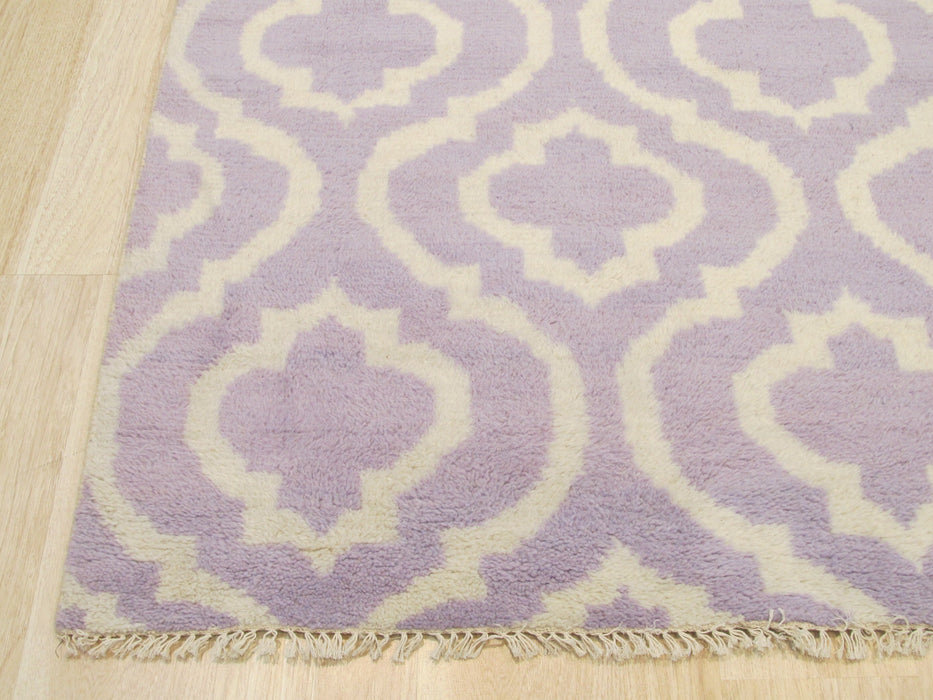 EORC Hand-knotted Wool Purple Contemporary Trellis Moroccan Rug