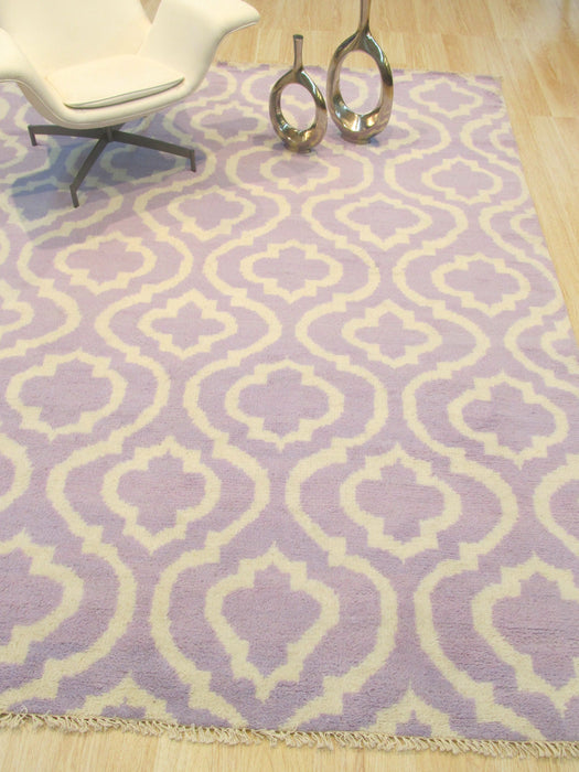 EORC Hand-knotted Wool Purple Contemporary Trellis Moroccan Rug