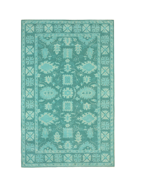 EORC Green Hand-Tufted Wool Overdyed Rug