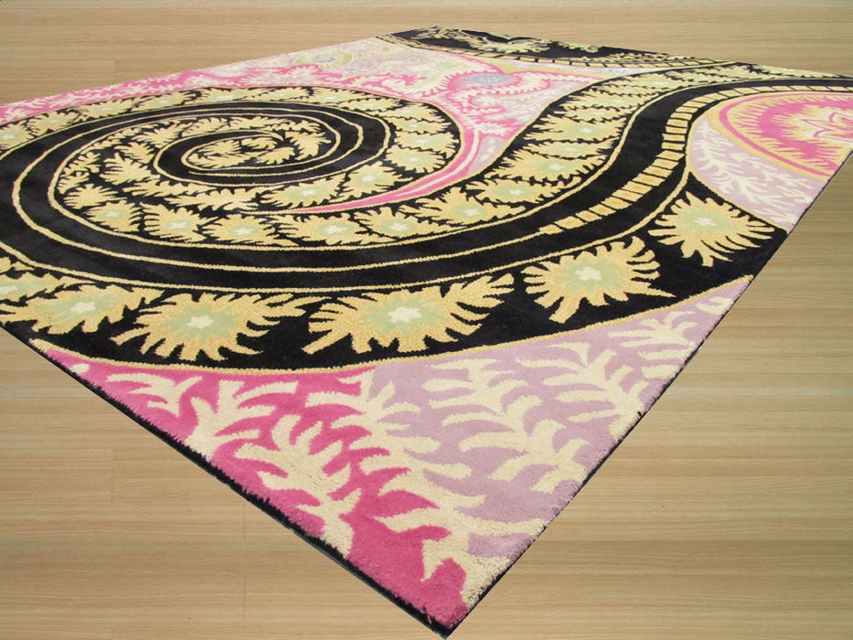 EORC Hand-tufted Wool Black Contemporary Abstract Paisley Rug