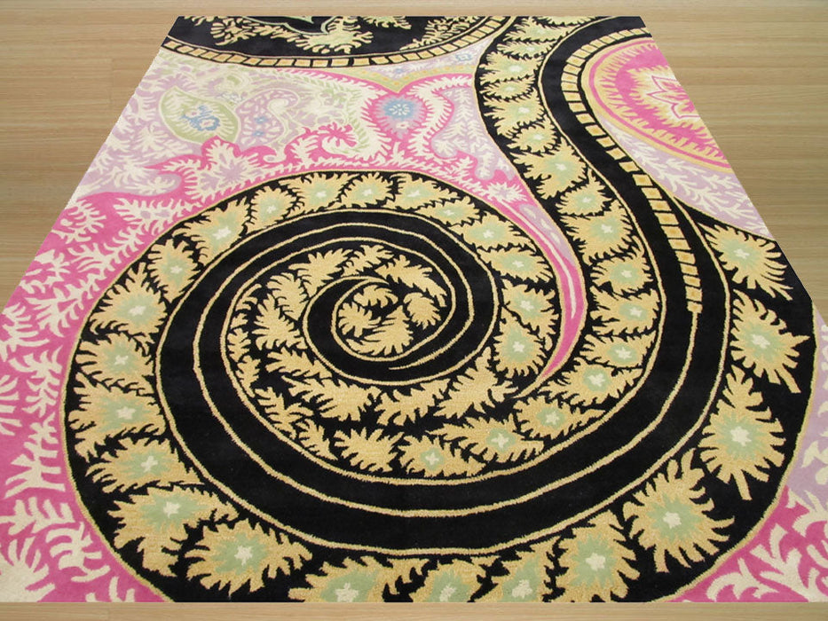 EORC Hand-tufted Wool Black Contemporary Abstract Paisley Rug