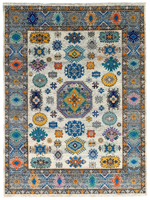 EORC Ivory/Gray Hand Knotted Wool Kazak Collection Rug