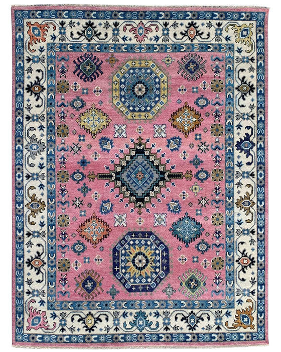 EORC Light Fushia/Ivory Hand Knotted Wool Kazak Collection Rug