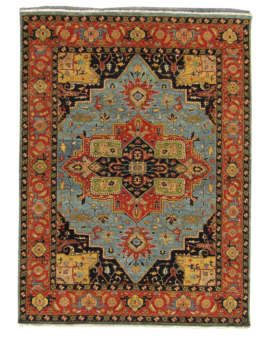 EORC Light Blue/Rust Hand Knotted Wool Heriz Serapi Rug