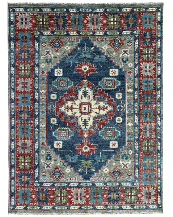 EORC Denim Blue/Red Hand Knotted Wool Serapi Rug