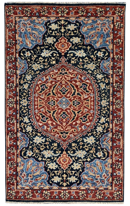 EORC Navy/Red Hand Knotted Wool Oushak Rug