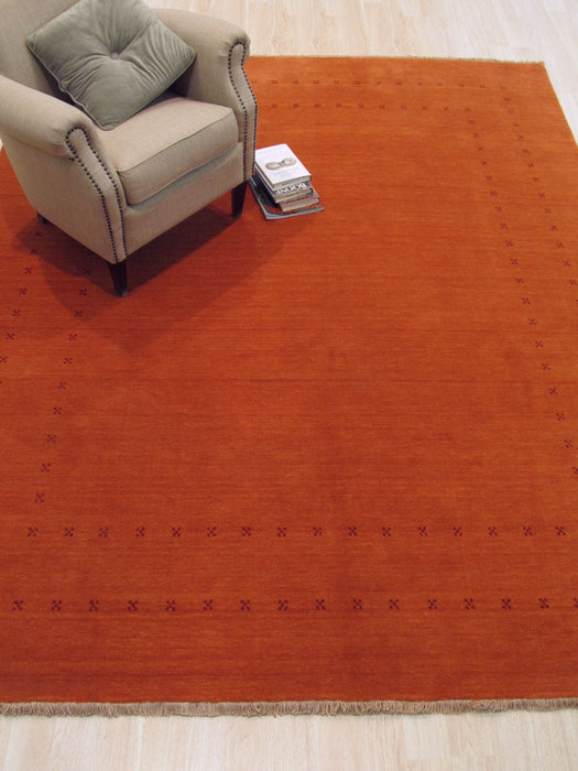 EORC Handmade Wool Orange Traditional Solid Lori Baft Rug