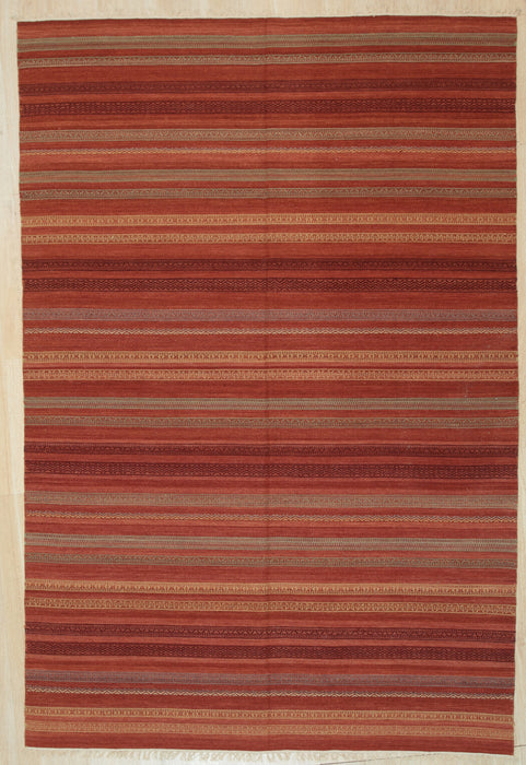 EORC Red Handwoven Wool Mahi Kilim Rug